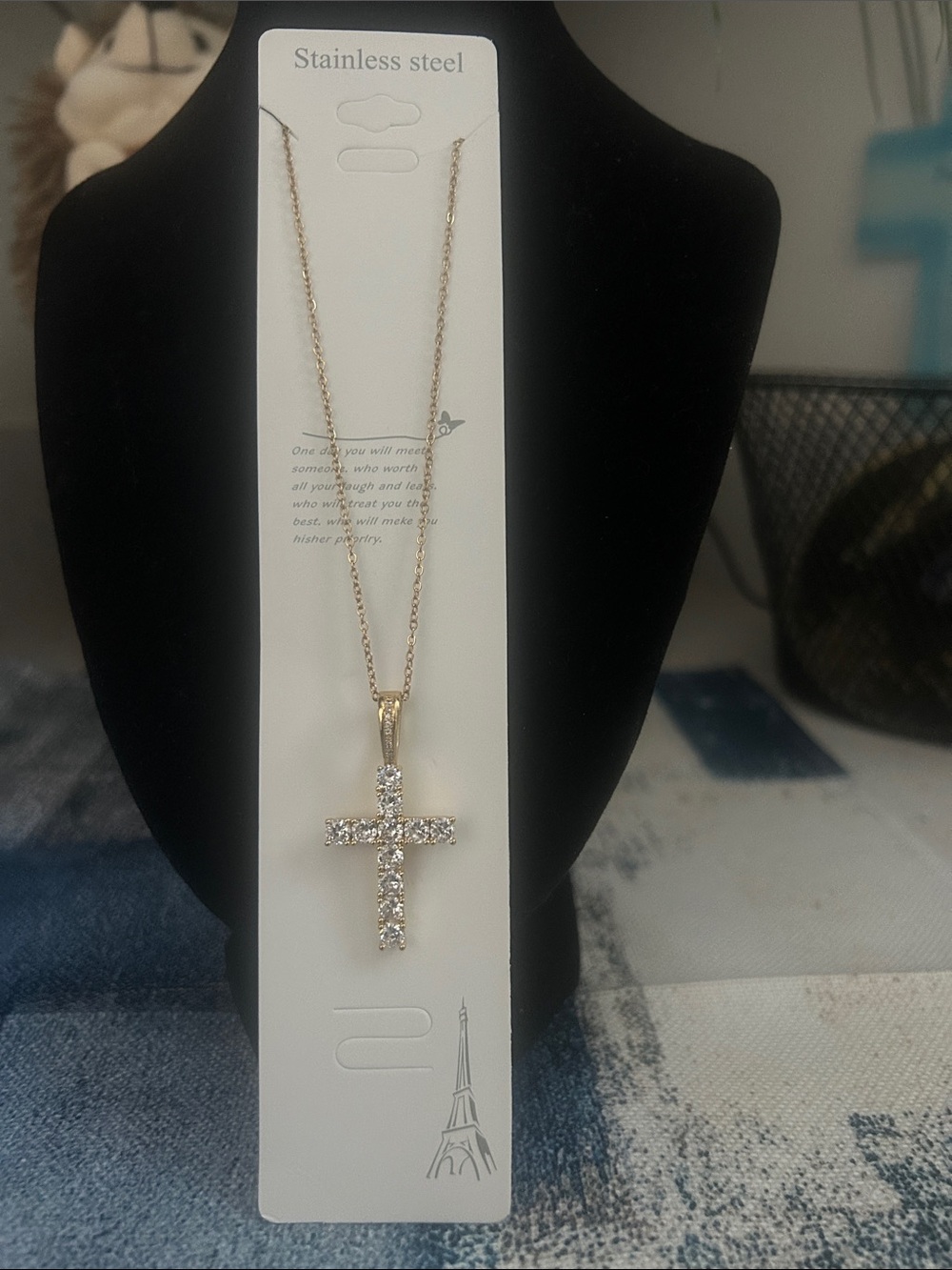 Gold-Tone Crystal Cross Pendant Necklace - Women Jewelry